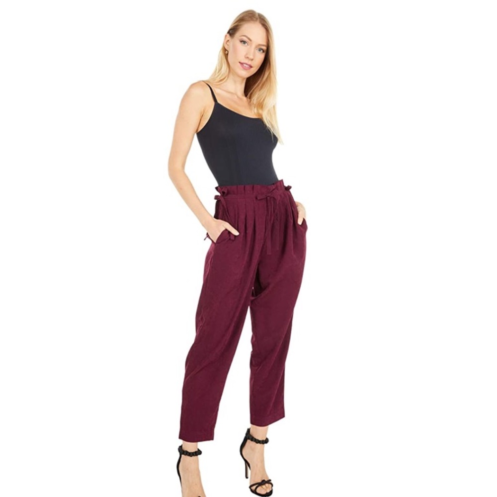 JOIE Telia Deep Wine Paperbag Tie Waist Pants